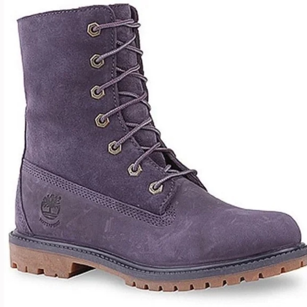 Timberland Purple Boots with Dark Grey Fleece Roll Top